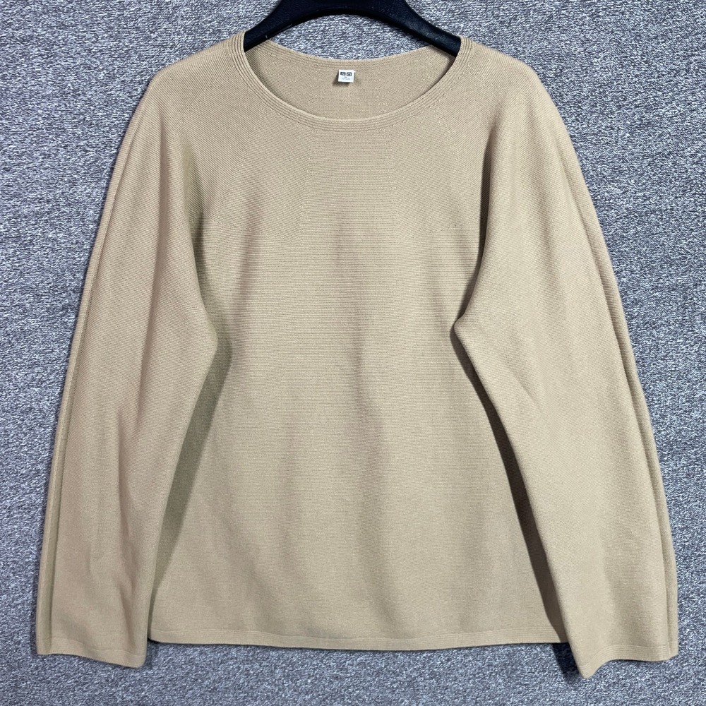 Uniqlo 3D Knit Cotton Sweater XL Tan Beige Crew Neck Long Sleeve 251-481156